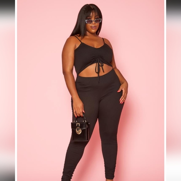 Asoph Plus Size Ribbed Knit Cut Out Jumpsuit rust color - Picture 2 of 2